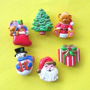 Vintage Christmas button covers Santa Snowman Present Tree